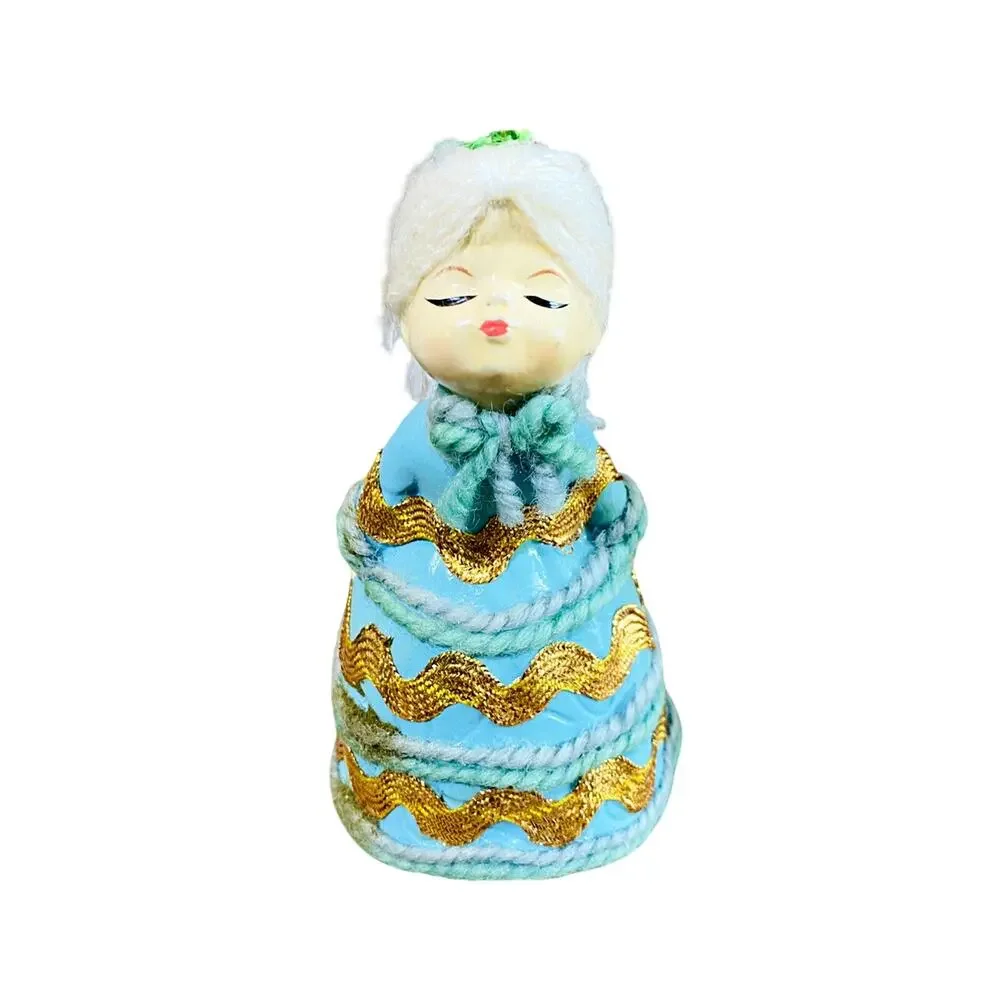 Vintage Boy & Girl Kissing Angel Figurines Blue Gold Yarn & Bric a Brac Japan